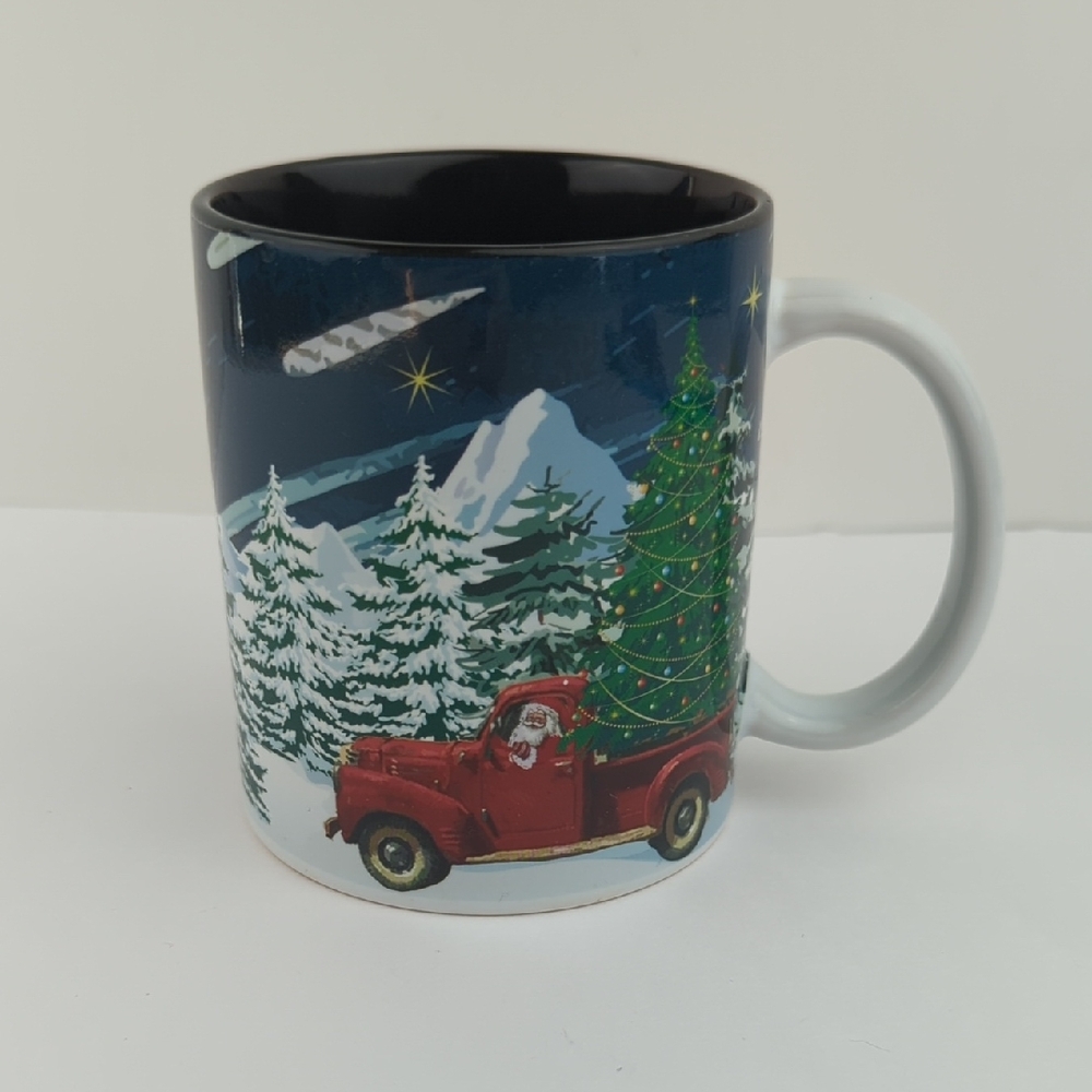 Festive Christmas Mug with Santa Driving Red Truck Design New Without Tags